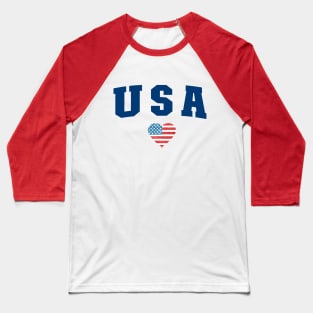 USA Star United States of America with the flag in heart love shaped Baseball T-Shirt